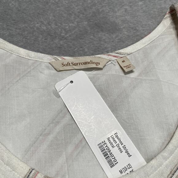 Soft Surroundings Dress Medium Lagenlook Coastal Linen Boho Cottage Striped New - Picture 3 of 10